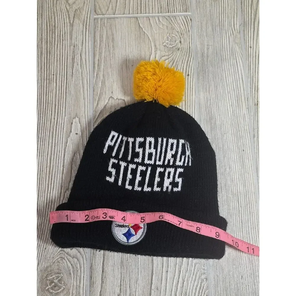 NFL Team Apparel Pittsburgh Steelers Cuffed Knit Beanie With Pom